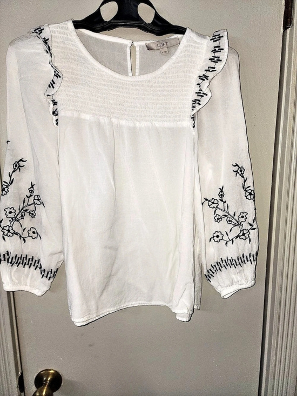 LOFT Elegant and Stylish Floral Embroidered Blouse in White & Black